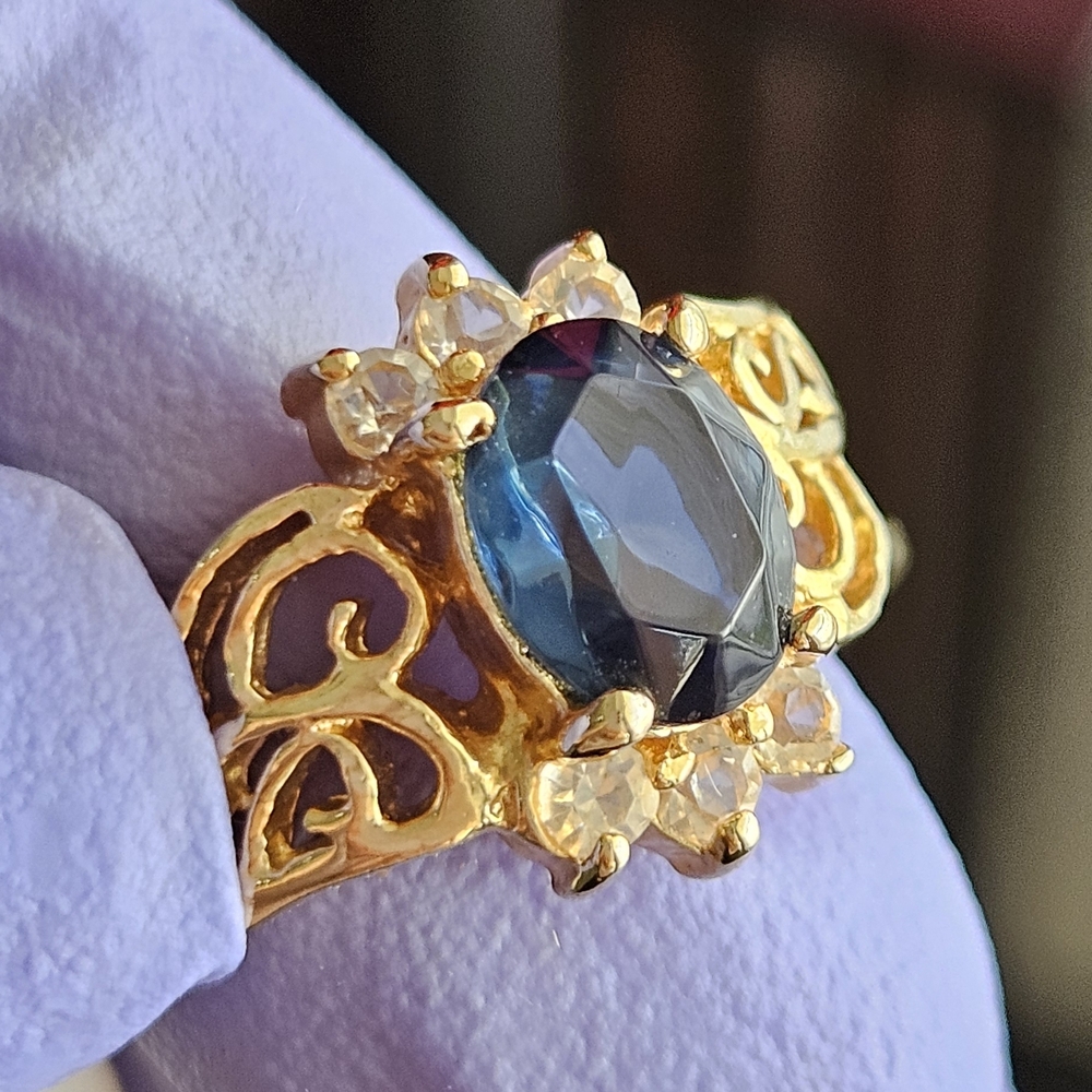 Haviland Gold Ring with Blue Gemstone and Crystal Accents - Picture 4 of 15